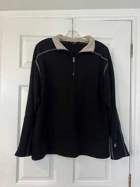 Kuhl Men's Black Zip-Up Sweater with Cream Sherpa Collar